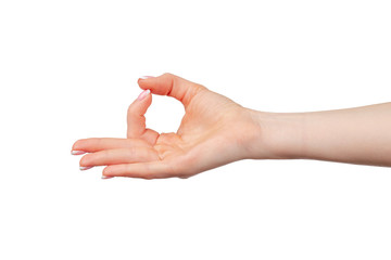Female hand showing yoga or meditation gesture