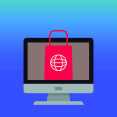 computer flat icon with shopping bag  for online shopping use.  - 352513963