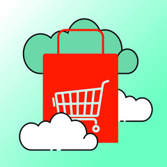 vector illustration of shopping bag with cloud in online shopping theme for website, advertising, promotion campaign. - 352513979