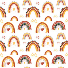 Baby rainbow seamless pattern. Vector Illustration. Nursery pattern in hand drawn scandinavian style. Texture for fabric, textile, wrapping and wallpaper.