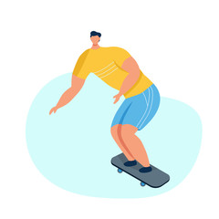 Fototapeta premium Young man skateboarding. Teenage boy or skateboarder riding skateboard. Male cartoon character isolated on white background. Flat vector illustration.