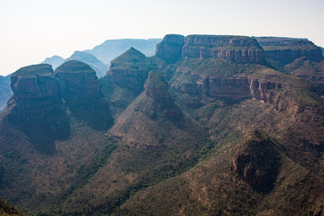 Views from the top of Blyde River Canyon. Stunning scenery. Water reflection. South Africa.
