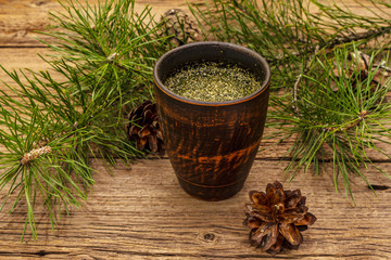 Pine needle tea, sollip-cha, traditional Korean beverage. Alternative medicine, healthy life style