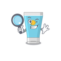 cartoon picture of sunblock cream Detective using tools