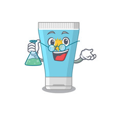 caricature character of sunblock cream smart Professor working on a lab