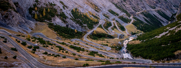 Passo Dello Stelvio mountain road, autumn