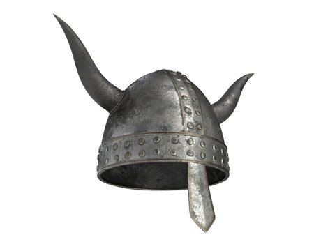 3D render of medieval helmet with horns isolated on white