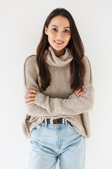 Image of happy asian woman smiling and looking at camera