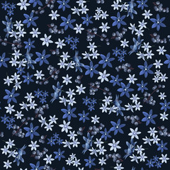 Seamless vintage floral pattern for gift wrap and fabric design. Blueberry and small flowers