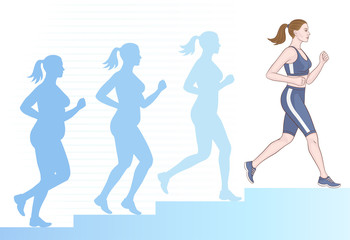 Lose weight while running. A young girl is running. Overweight. Sport.