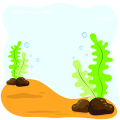 vector of cute underwater. stone, algae.