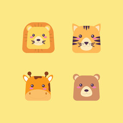 Animal Face Lion, Tiger, Giraffe, Bear Illustration Vector Design