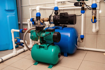 Water centrifugal pump and motor line with pipe.