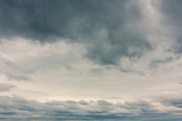 Dramatic sky with storm clouds before thunderstorm. Worsening weather on spring day. Stormy cloudscape background. Dense thunderclouds texture.