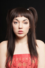 Close up portrait of beautiful young woman posing