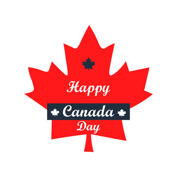 Happy Canada  day - vector with red maple leaf on white  background. Canadian Labor day banner, poster, flyer, placard, greeting card with national symbol.