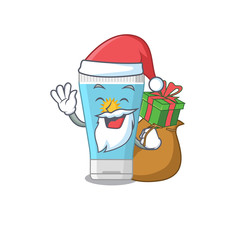Cartoon design of sunblock cream Santa having Christmas gift