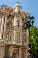Ornate old building with light post, Odessa, Ukraine