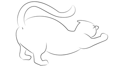 line drawing illustration of a cat doing yoga isolated on a white background