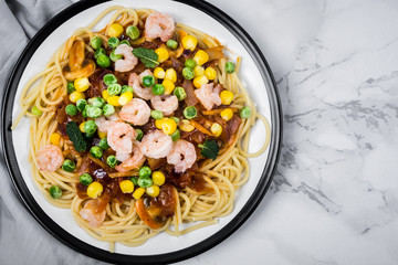 Linguine shrimp scampi with garlic and olive oil
