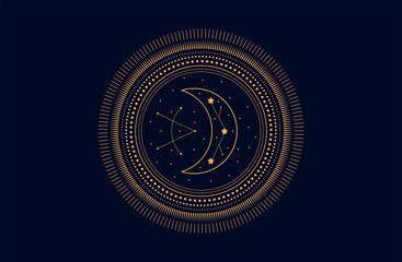 Geometric alchemy symbol with the moon. Abstract occult and mystic signs. - obrazy, fototapety, plakaty