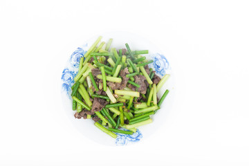 Fried beef with garlic moss