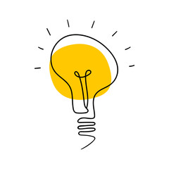 Light bulb hand drawn icon. Simple object isolated on white background. Vector illustration.