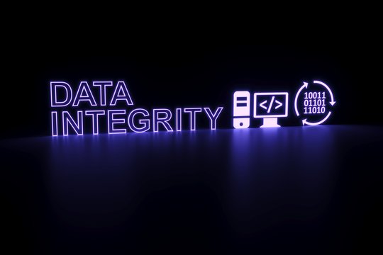 Data integrity neon concept self illumination background 3D illustration