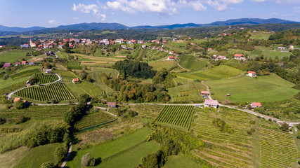 Fototapeta na wymiar Spectacular countryside aerial view of many fields and vineyards.