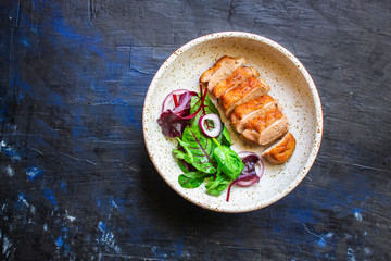 duck breast fillet salad, Menu concept food background keto or paleo diet. top view. copy space for text 