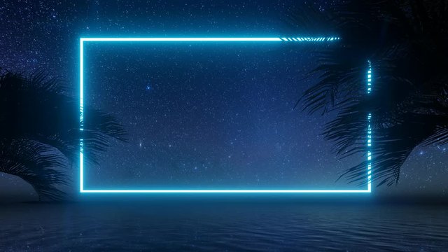 Neon rectangle. Glow effect. Digital technology. 3d style 4k