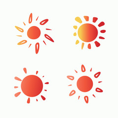 Set of painted 4 suns. Vector solar symbols set.