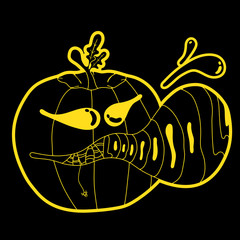 Halloween pumpkin. Halloween conceptual artistic design. Comics style. For poster, sticker, card, flyer for party or thematic event, greetings, home decor. Vector illustration.