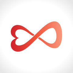 Symbol of infinity of love. Red vector template. Heart merge into a sign of infinity.