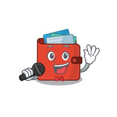 cartoon character of card wallet sing a song with a microphone