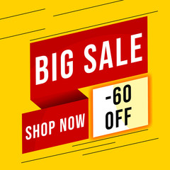 vector modern banner of mega sale up to 60 % off, shop now