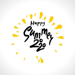 Fototapeta premium Vector logo Happy Summer 2020. Yellow rays of the sun. Vector illustration for season banner, label, poster, logo Summer.