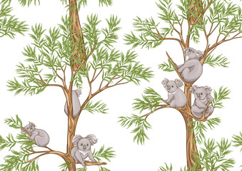 Koala bear seamless pattern. Colored vector illustration. © Elen  Lane