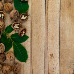Walnuts and leaves