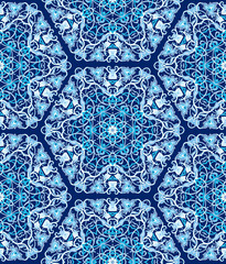 Arabic floral seamless pattern. Traditional arabic islamic background. Mosque decoration element. Vector illustration in blue colors.