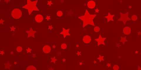 Light Red vector background with circles, stars. Glitter abstract illustration with colorful drops, stars. Design for wallpaper, fabric makers.