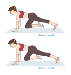 A woman is doing sports exercises. Slow climbers. Workout for the abs and buttocks. Fitness for weight loss.