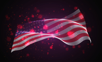 Vector bright glowing country flag of abstract dots. USA - obrazy, fototapety, plakaty