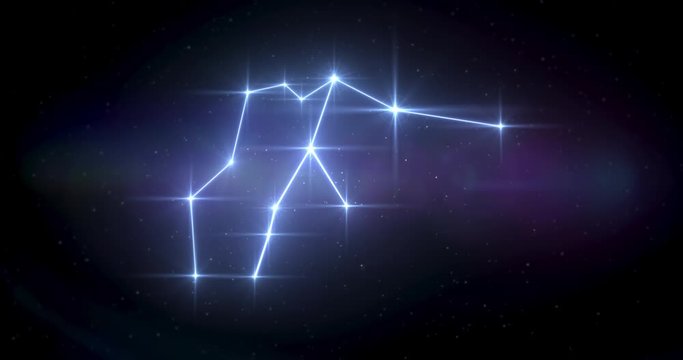 Zodiac signs Aquarius constellation made of bright stars is connected by lines. Star zodiac sign animation on black background.