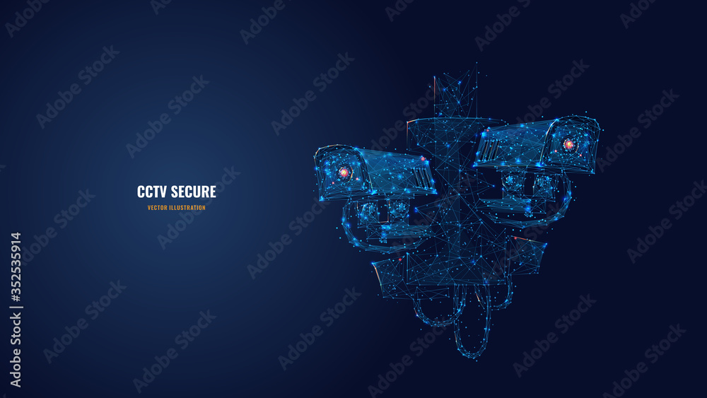 Poster abstract 3d illustration of two cctv security cameras. surveillance technology, safety, smart home o