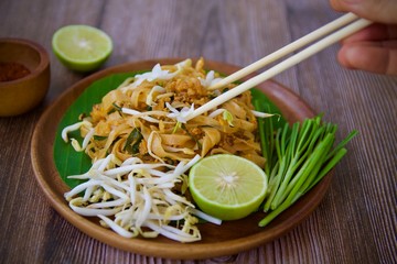 Pad Thai with eggs. Popular Thai food 