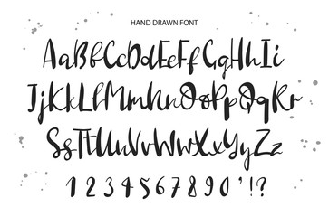 Vector hand drawn alphabet. Brush painted letters, rough contour.Hand drawn calligraphic vector font. Modern calligraphy.