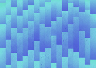 A blue and aqua geometric graphic illustration of rectangular columns with dust and scratches texture