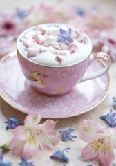 Morning spring mood cappuccino with marshmallows