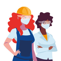 industrial women workers with face masks